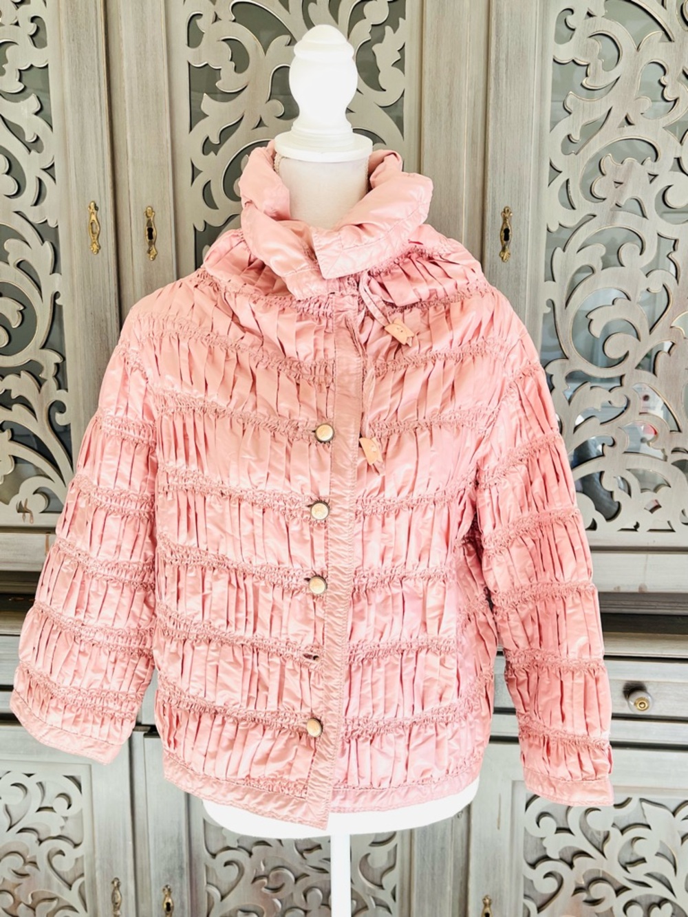 Ermanno Scervino pink nylon ruched short jacket 46